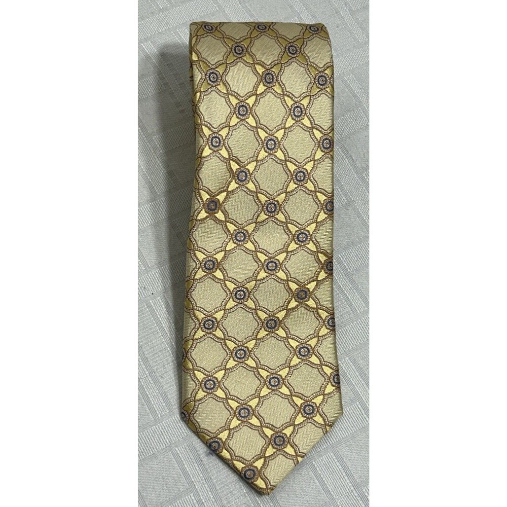 NEW! GEOFF NICHOLSON Made ITALY Tie Silk Tie Yellow Gold Blue 100% Silk Necktie